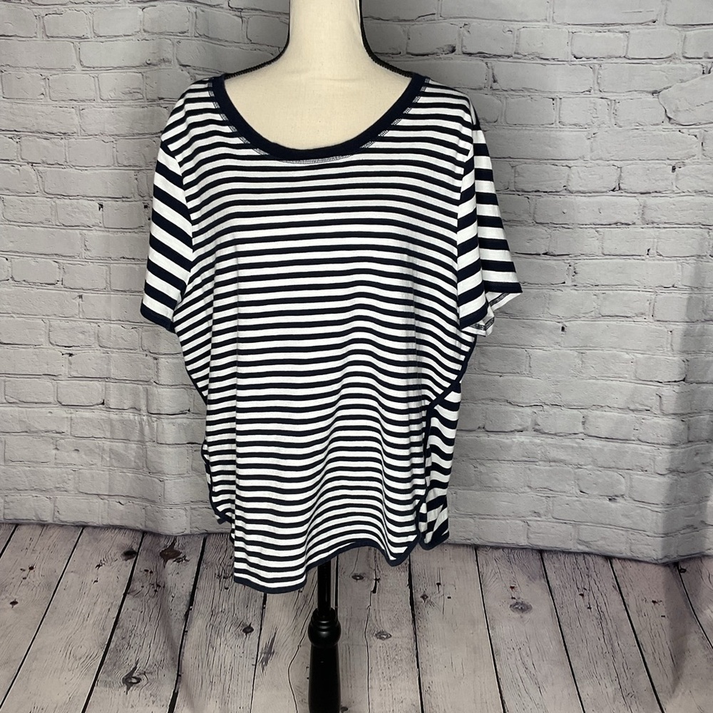 T by Talbots Outlet Navy and White Striped Short Sleeve Tee 3X